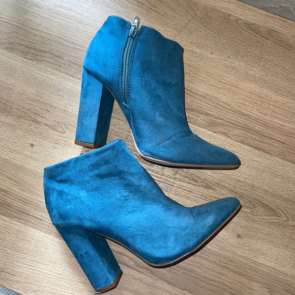 Teal Brooke Block Heel Bootie, Size 8